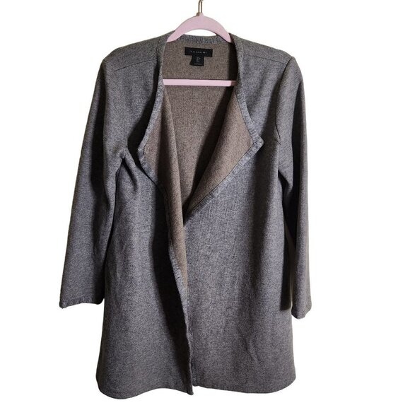 Tahari Wool Gray Tan Open Front Coatagan Size S - Picture 1 of 5
